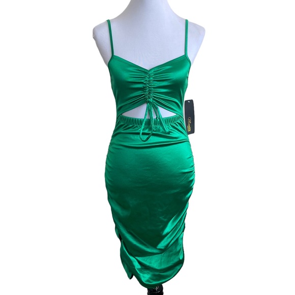 Minette Dresses & Skirts - NWT Minette Cut Out Ruched Green Body Con Adjustable Thin Strap Party Dress Sz S